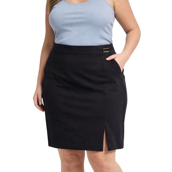 Anne Klein Dresses & Skirts - Anne Klein Black Pencil Skirt Gold Detail Slit Knee Length Plus‎ Size XL